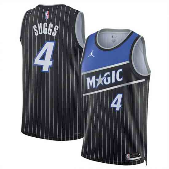 Men Orlando Magic 4 Jalen Suggs Black 2025 Statement Edition Stitched Basketball Jersey