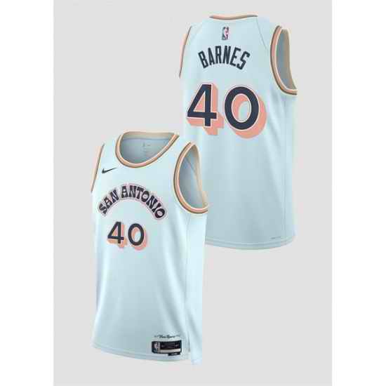 Men San Antonio Spurs 40 Harrison Barnes Light Blue 2024 25 City Edition Stitched Basketball Jersey