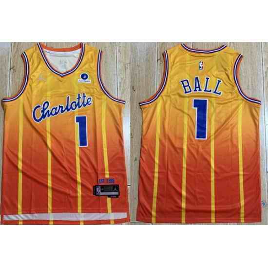 Men Charlotte Hornets 1 LaMelo Ball Orange 2025 26 City Edition Stitched Basketball Jersey