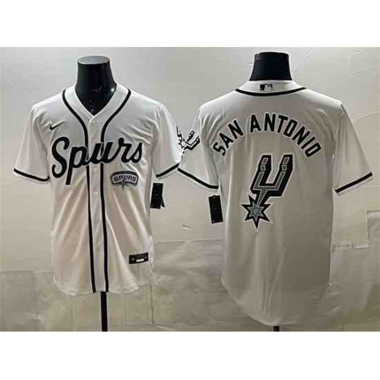 Men San Antonio Spurs Team Big Logo White Stitched Baseball Jersey