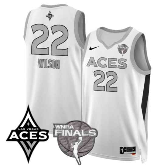 WNBA ACES Wilson #22 White FINALS Patch Basketball Jersey