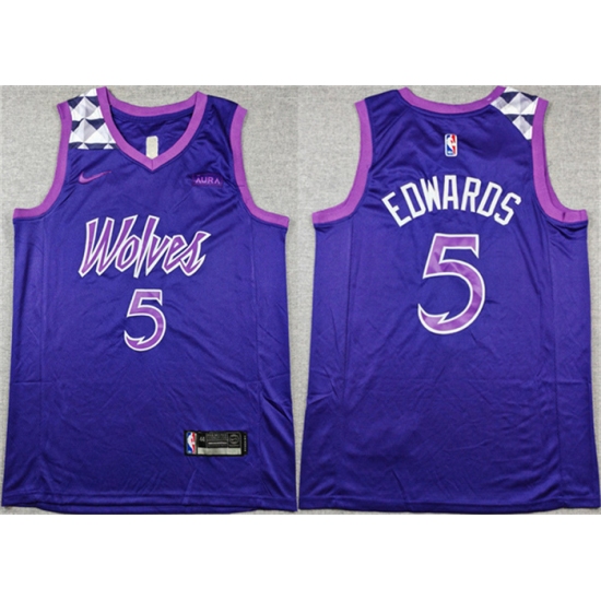 Men Minnesota Timberwolves 5 Anthony Edwards Purple Stitched Jersey