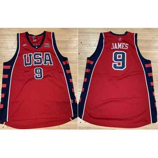 Men USA Basketball 9 Lebron James Red Stitched Basketball Jersey