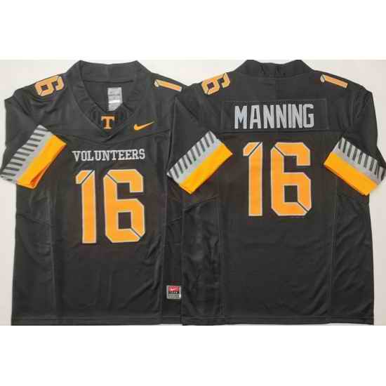 Men Tennessee Volunteers Black #16 Peyton Manning White F U S E Stitched NCAA Jersey