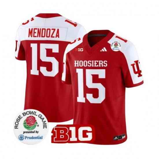 Men Indiana Hoosiers 15 Fernando Mendoza Red White 2025 F U S E  Rose Bowl Stitched Football Jersey