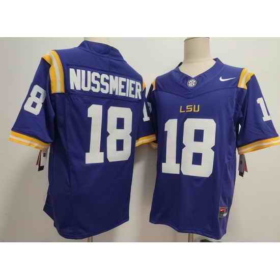 Men LSU Tigers#13 Garrett Nussmeier #18 Purple F U S E Jersey