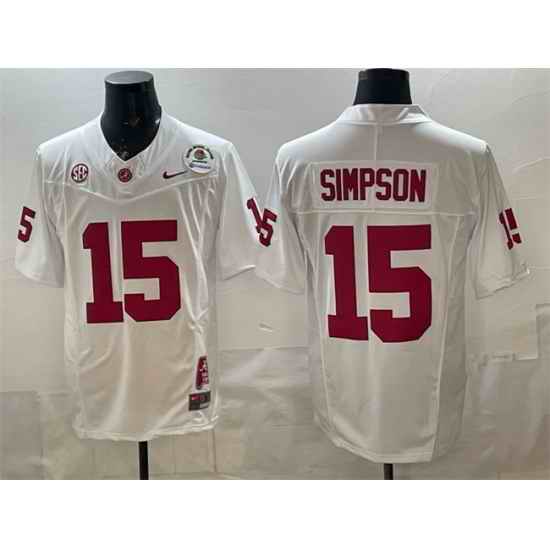 Men Alabama Crimson Tide 15 Ty Simpson White F U S E  With Patch Stitched Football Jersey