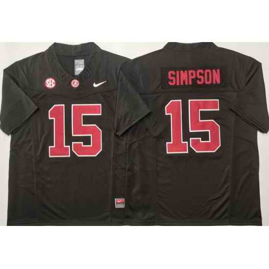 Men Alabama Crimson Tide Black #15 TY SIMPSON Stitched F U S E NCAA Jersey