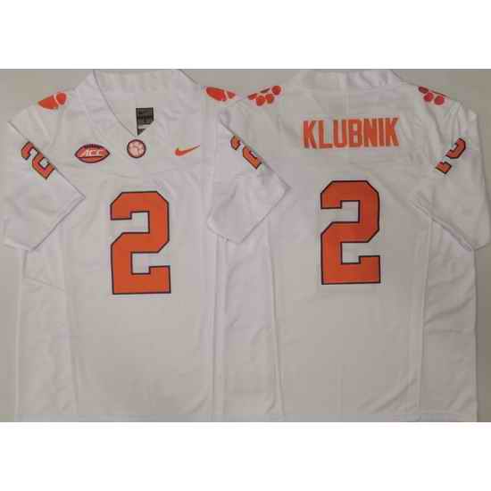Men Clemson Tigers White #2 Cade Klubnik Stitched F U S E NCAA Jersey
