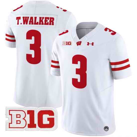 Men Youth Wisconsin Badgers 3 Tawee Walker White 2024 Vapor Limited Jersey All Stitched