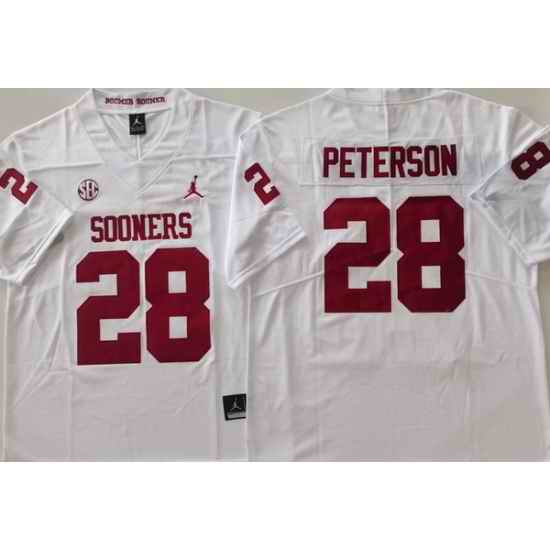 Men Oklahoma Sooners #28 Adrian Peterson White Stitched NCAA Jersey