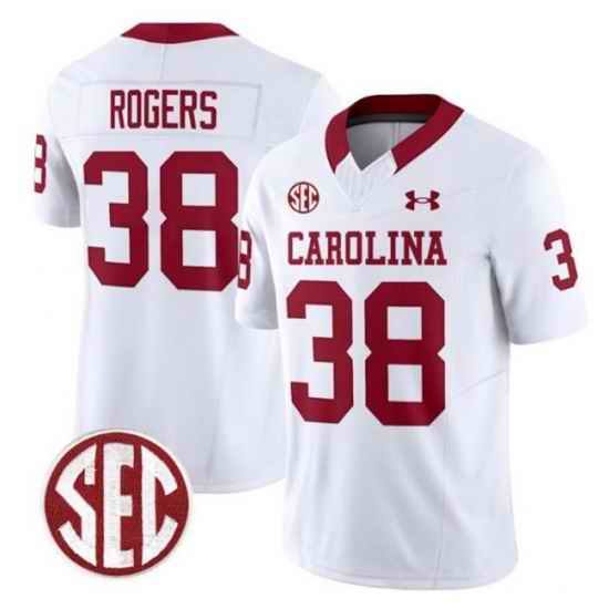 Men South Carolina Fighting Gamecocks 38 George Rogers White F U S E  Stitched Football Jersey