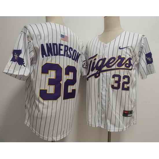 Men LSU Tigers #32 Kade Anderson White Baseball Stitched Jersey
