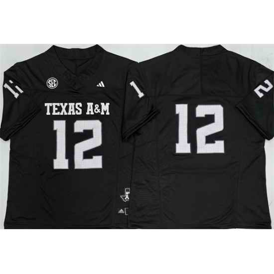 Men Texas A 26M Aggies Lions 12 Premier Strategy Black 2025 F U S E  Stitched Jersey