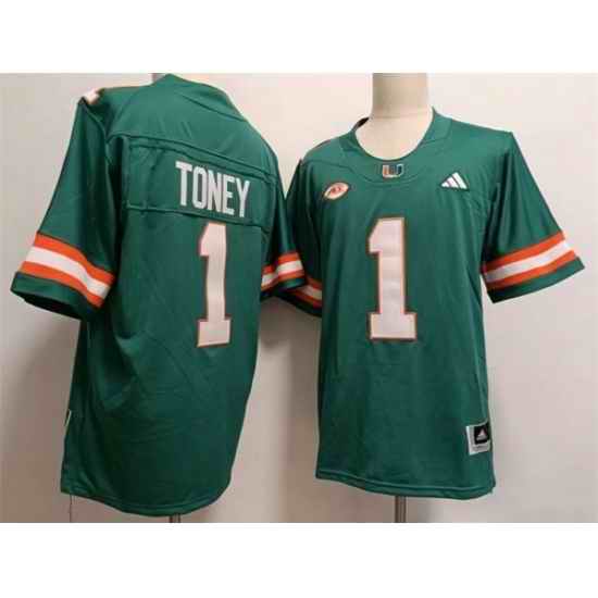 Men Miami Hurricanes  1 Malachi Toney Aqua Stitched Football Jerseys