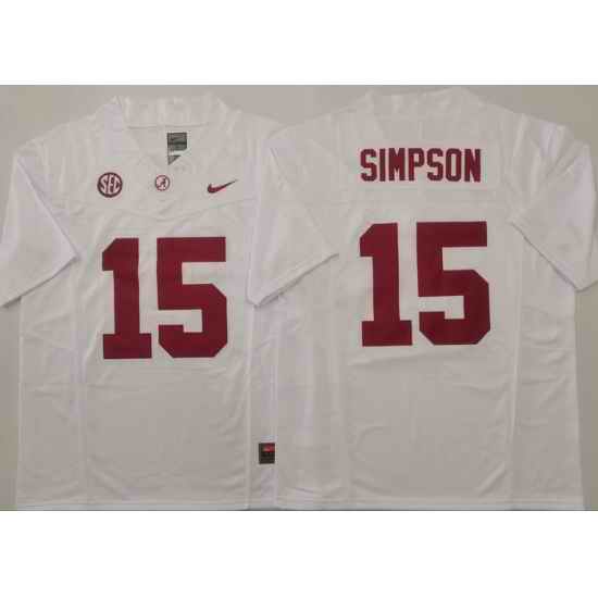 Men Alabama Crimson Tide White #15 TY SIMPSON Stitched F U S E NCAA Jersey