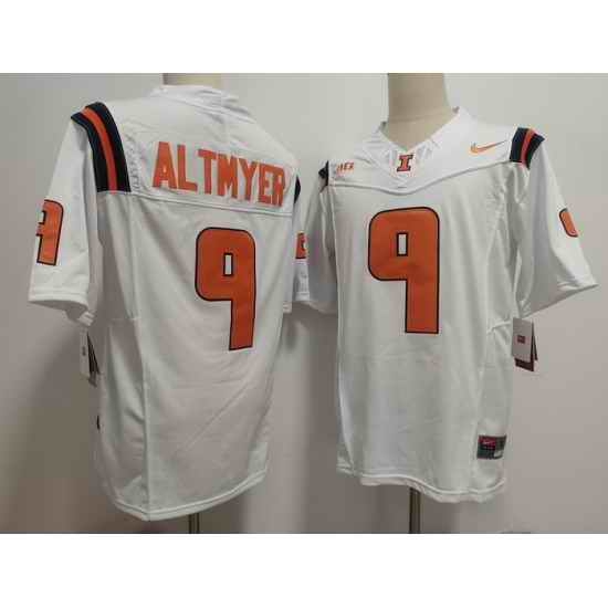 Men Illinois Fighting Nike Luke Altmyer #9 White Illini Football Game Jersey