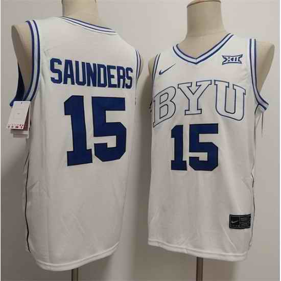 Men Duke Blue Devils 15 Richie Saunders White Stitched Basketball Jersey