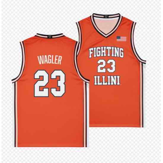 Men Illinois Fighting Illini Keaton Wagler Orange Stitched Basketball Jersey