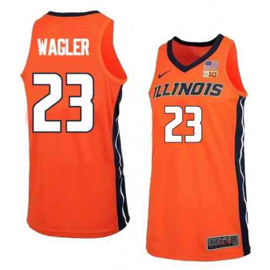 Men's #23 Keaton Wagler Illinois Fighting Illini College Basketball Jersey Orange Alternate