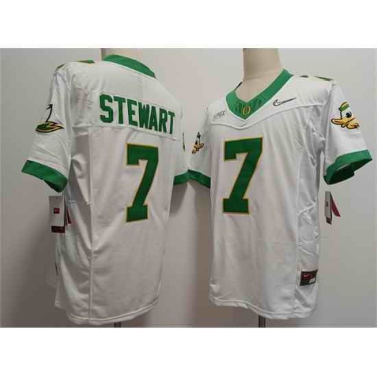 Men Oregon Ducks 7 Evan Stewart White 2024 F U S E  Stitched Jersey
