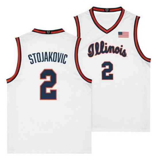 Men Illinois Fighting Illini 2 Andrej Stojakovic White Stitched Basketball Jersey