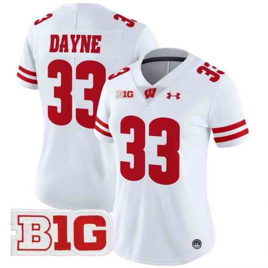 Women Wisconsin Badgers 33 Ron Dayne White 2024 Vapor Limited Jersey All Stitched