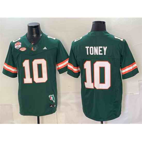 Men Miami Hurricanes 10 Malachi Toney Green F U S E  Fiesta Bowl Champions  26 Florida Patch Stitched Football Jersey