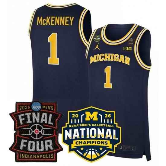 Men Michigan Wolverines  1 Trey McKenney Navy 2025 26 Final Four   National Champions Patch Stitched Basketball Jersey