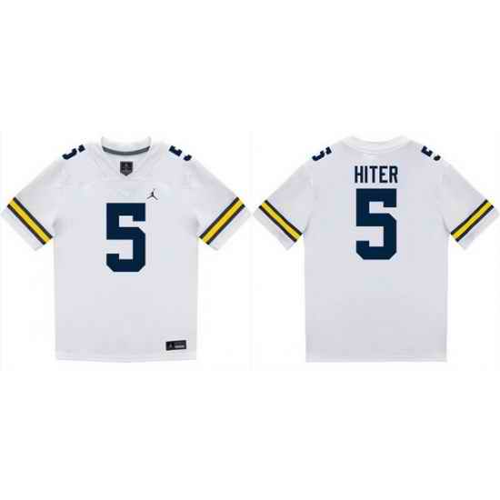 Men Michigan Wolverines 5 Savion Hiter White Stitched Baseball Jersey
