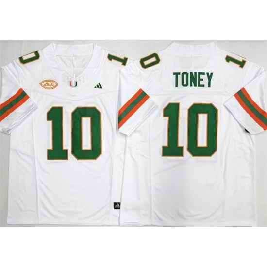 Men Miami Hurricanes 10 Malachi Toney White F U S E  2026 Stitched Football Jersey