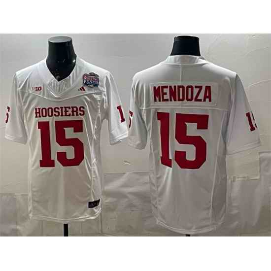 Men Indiana Hoosiers 15 Fernando Mendoza White F U S E  Peach Bowl Patch Stitched Football Jersey