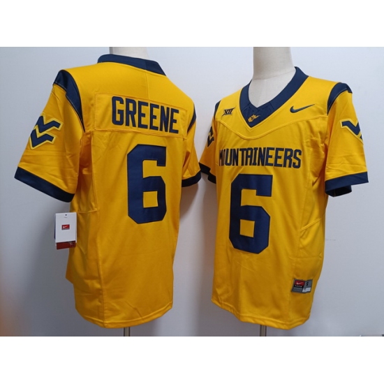 Men West Virginia Mountaineers Garrett Greene #6 F U S E Yellow Stitched Jersey