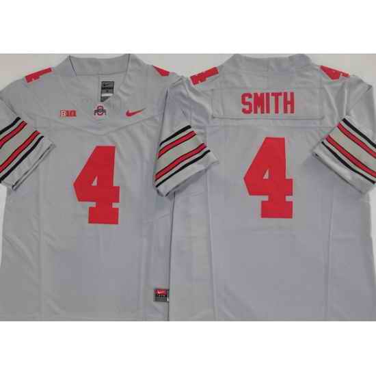 Men Ohio State Buckeyes #4 Jeremiah Smith Gray Stitched NCAA Jersey