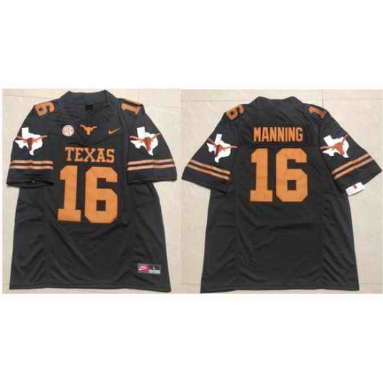 Men Texas Longhorn #16 Arch Manning Black F U S E Limited Jersey SEC Patch