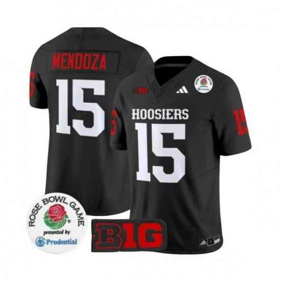 Men Indiana Hoosiers 15 Fernando Mendoza Black 2025 F U S E  Rose Bowl Stitched Football Jersey