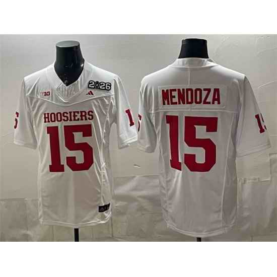 Men Indiana Hoosiers 15 Fernando Mendoza White F U S E  2026 Patch Stitched Football Jersey