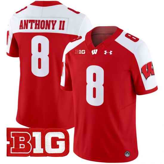 Men Youth Wisconsin Badgers 8 Vinny Anthony II Red Alternate 2024 Vapor Limited Jersey All Stitched
