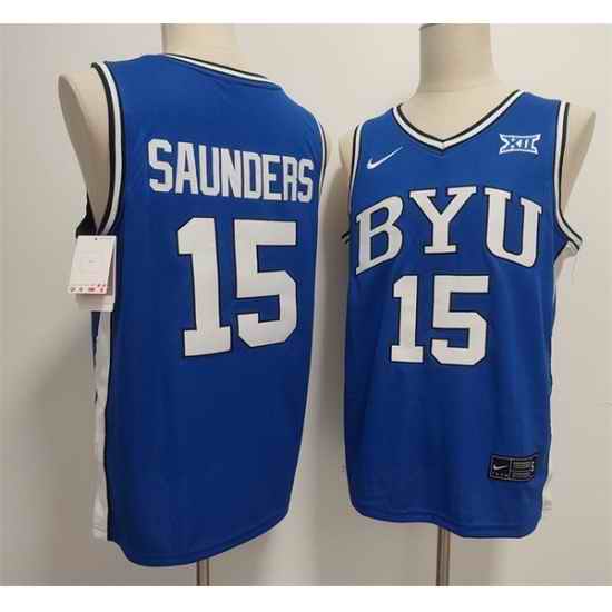 Men Duke Blue Devils 15 Richie Saunders Blue Stitched Basketball Jersey