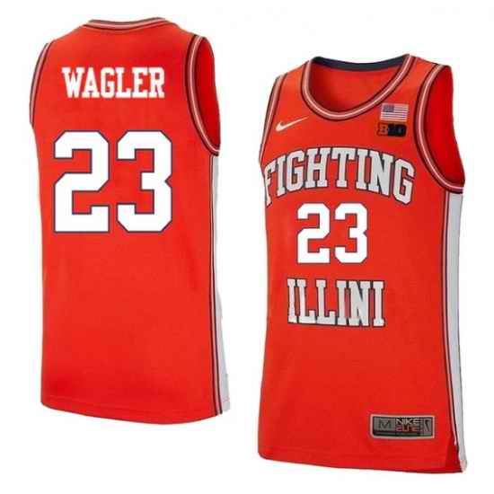 Men's #23 Keaton Wagler Illinois Fighting Illini College Basketball Jersey Orange