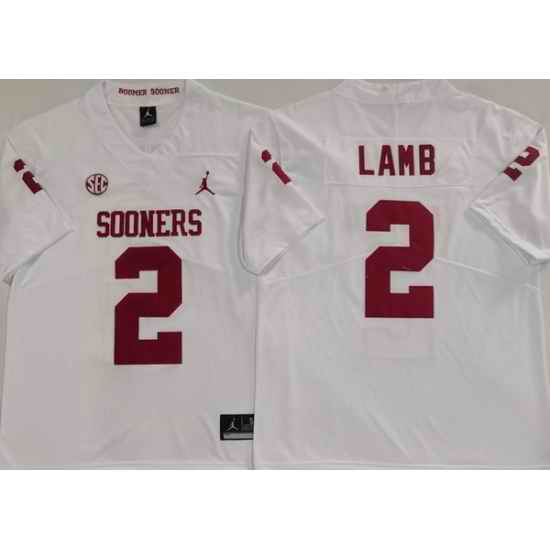 Men Oklahoma Sooners White #2 CeeDee Lamb White Stitched NCAA Jersey