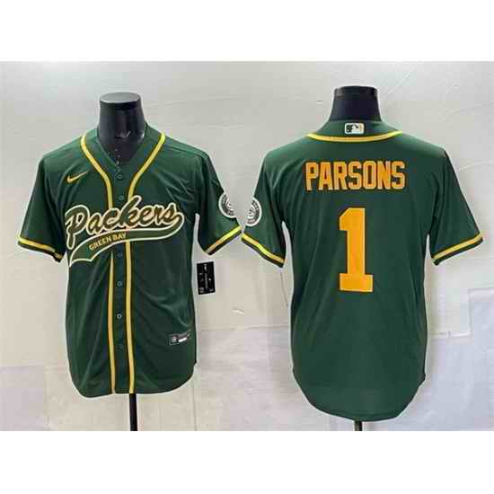 Men Green Bay Packers 1 Micah Parsons Green Cool Base Stitched Baseball Jersey