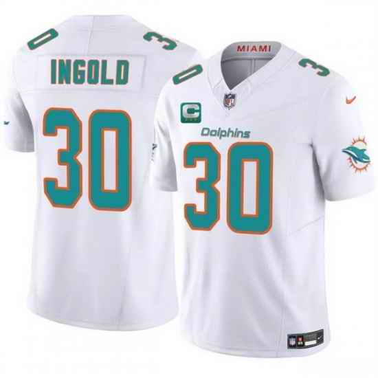 Men Miami Dolphins 30 Alec Ingold White 2025 F U S E  With 3 Star C Patch Vapor Limited Stitched Football Jersey