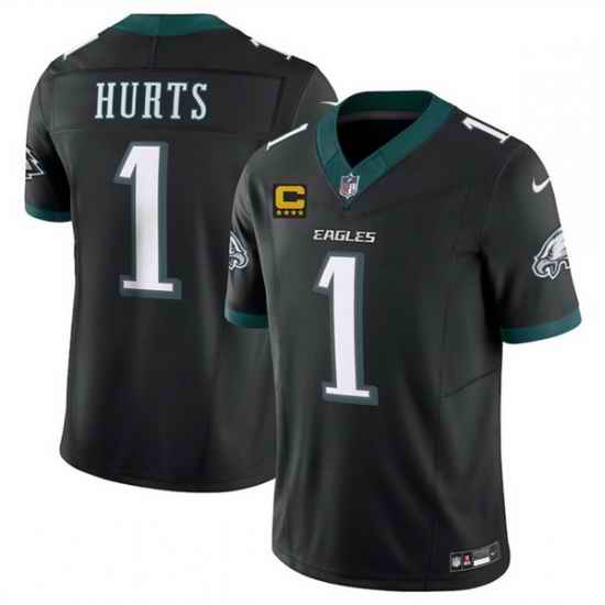 Men Philadelphia Eagles 1 Jalen Jurts Black 2025 F U S E  With 4 Star C Patch Vapor Untouchable Limited Throwback Stitched Football Jersey