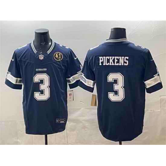 Men Dallas Cowboys 3 George pickens Navy F U S E  With John Madden Patch Vapor Limited Stitched Football Jersey