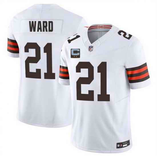 Men Cleveland Browns 21 Denzel Ward White 2025 F U S E  With 2 Star C Patch Vapor Limited Stitched Football Jersey