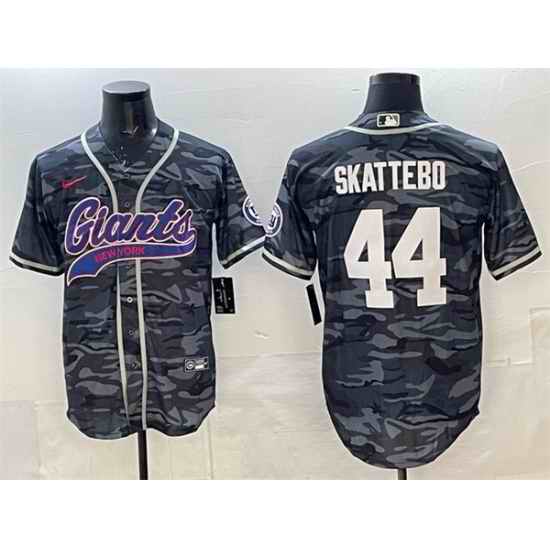 Men New York Giants 44 Cam Skattebo Gray Camo With Patch Cool Base Stitched Baseball Jersey