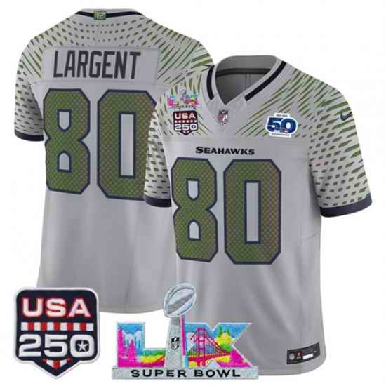 Men Seattle Seahawks 80 Steve Largent Gray 2025 F U S E Super Bowl LX  US 250th anniversary Patch And 50th Season Patch Rivalries Vapor Limited Football St