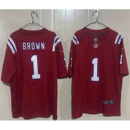 Men New England Patriots  1 A J  Brown Red 2026 Vapor Limited Stitched Football Jersey