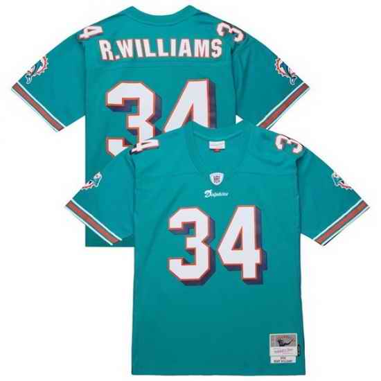 Men Miami Dolphins 34 Ricky Williams Aqua Throwback Stitched Jersey